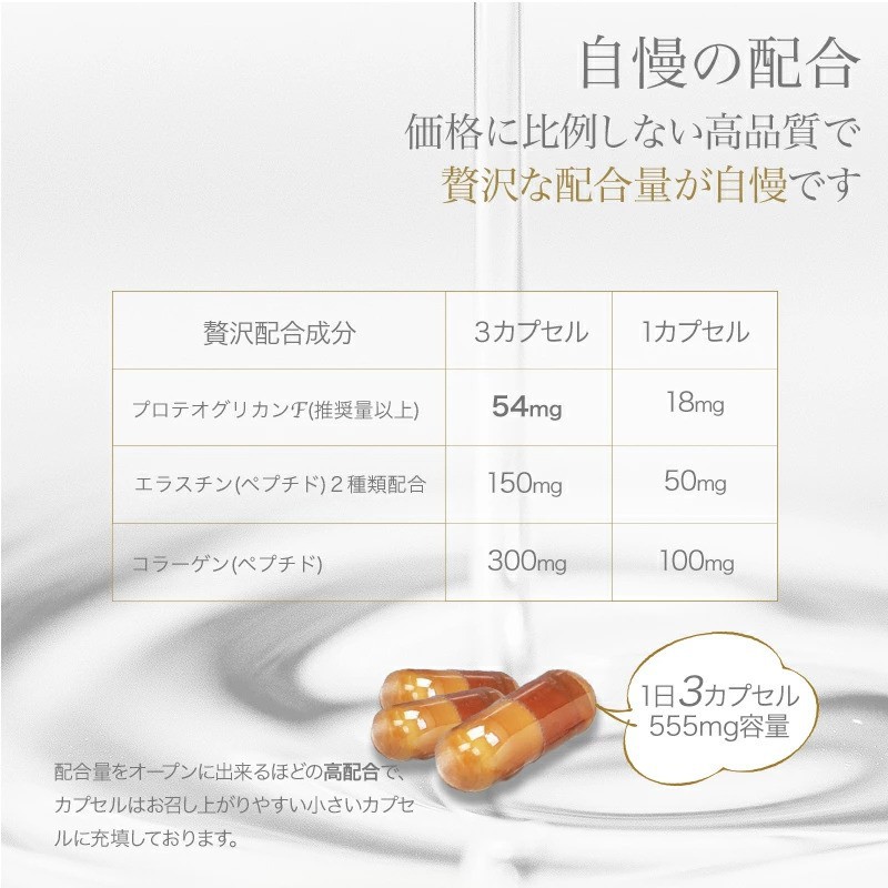 自慢の配合 価格に比例しない高品質で贅沢な配合量が自慢です