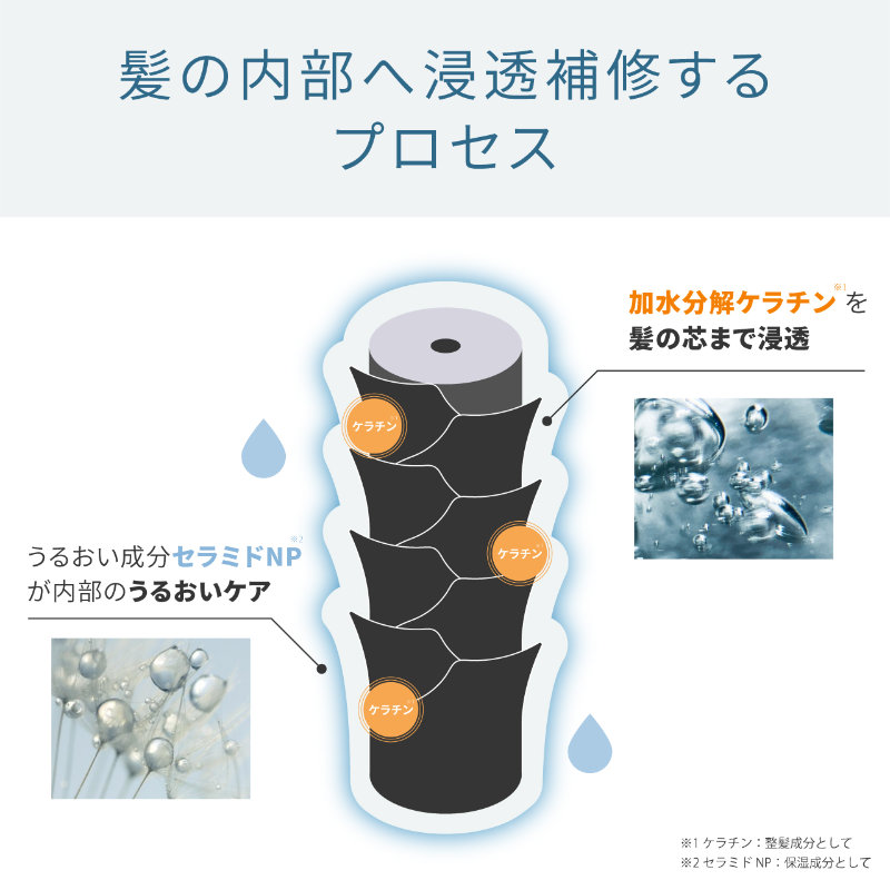 髪の内部へ浸透補修するプロセス