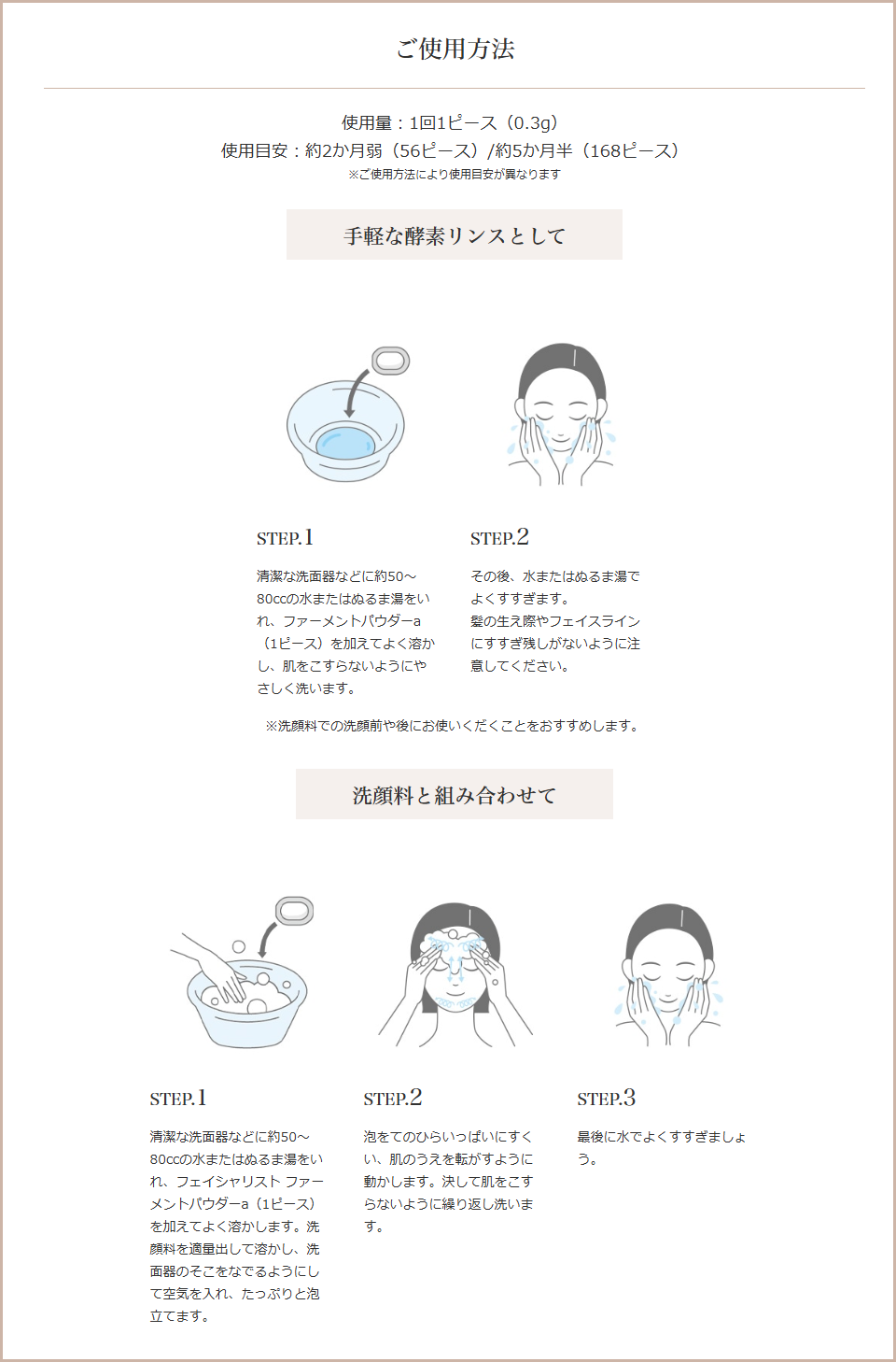 手軽な酵素リンスとして、洗顔料と組み合わせて