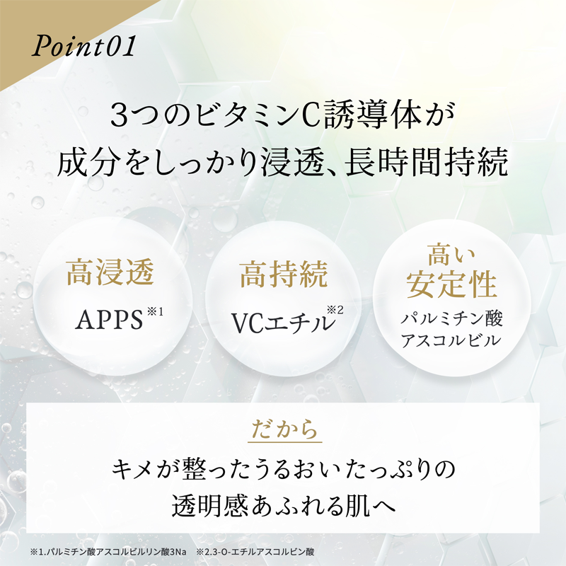 point01 3つのビタミンC誘導体が成分をしっかり浸透、長時間持続