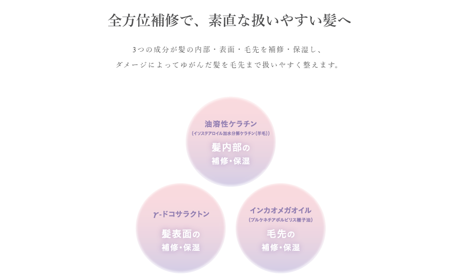 全方位補修で、素直な扱いやすい髪へ