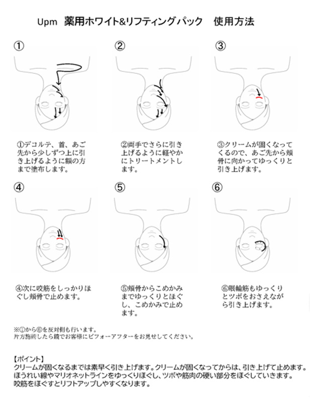 Upm薬用ホワイト＆リフティングパック使用方法