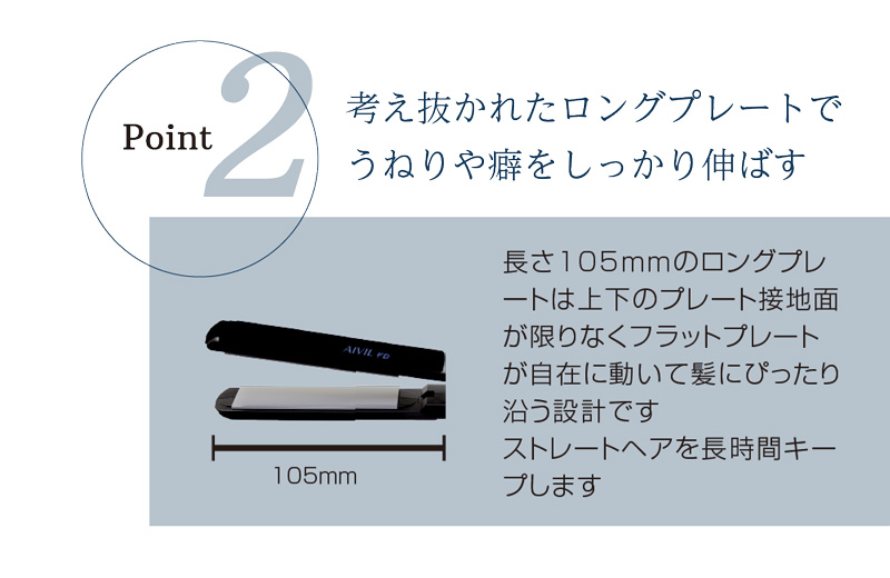 ポイント2　考え抜かれたロングプレートでうねりや癖をしっかり伸ばす