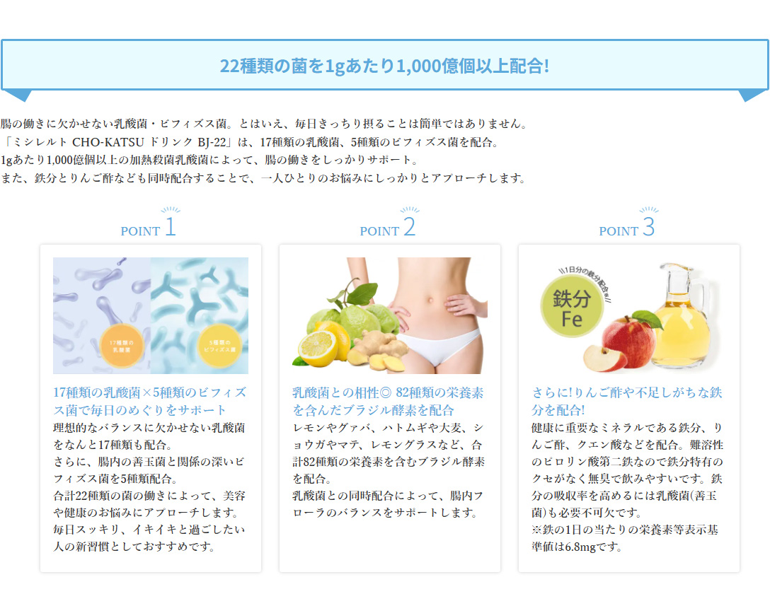 22種類の菌を1gあたり1,000億個以上配合!