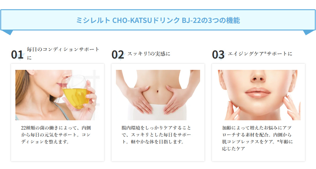 ミシレルト CHO-KATSUドリンク BJ-22の3つの機能