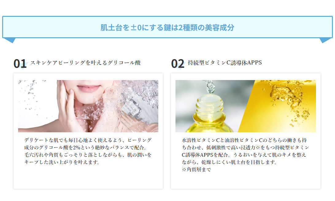 肌土台を±0にする鍵は2種類の美容成分